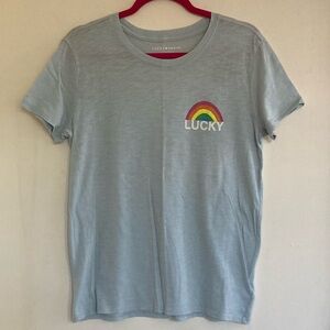 NWT Lucky Brand Baby Blue Burnout Look "Lucky" Rainbow Tee Size Medium